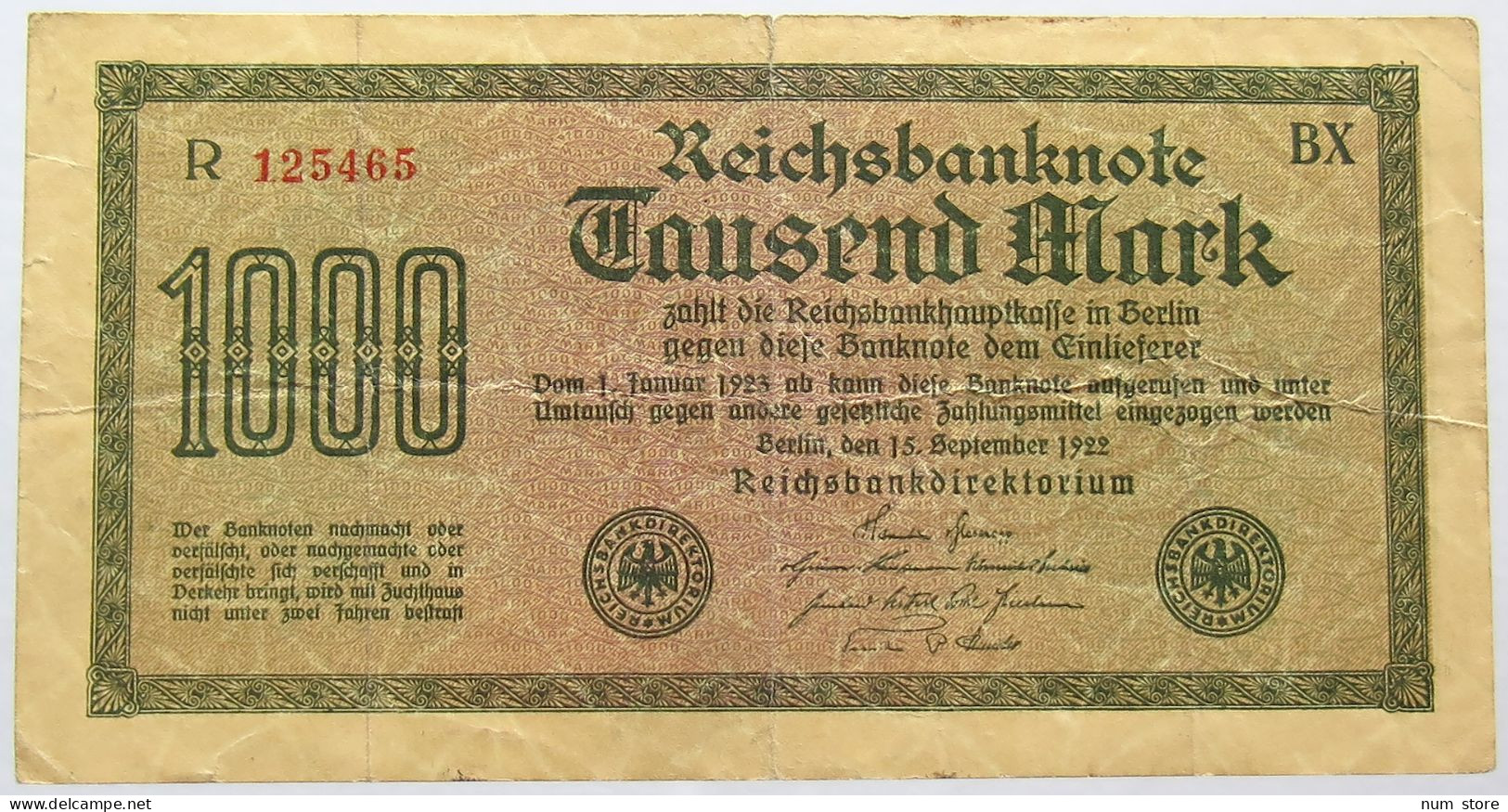 GERMANY 1000 MARK 1922 #alb066 0129 - 1.000 Mark