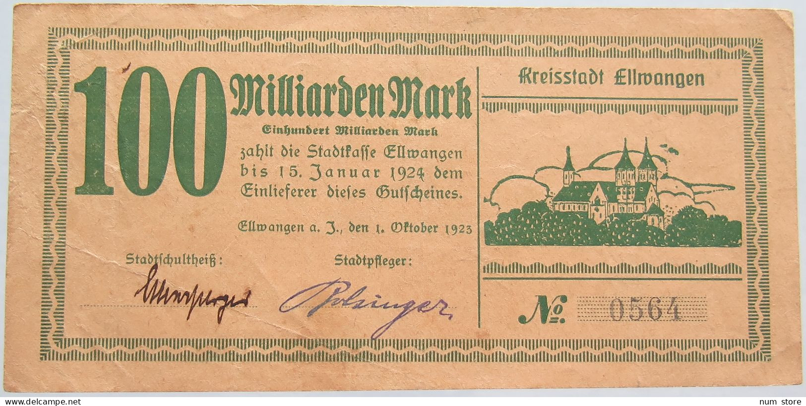 GERMANY 100 MILLIARDEN MARK 1923 ELLWANGEN #alb002 0291 - 100 Mrd. Mark