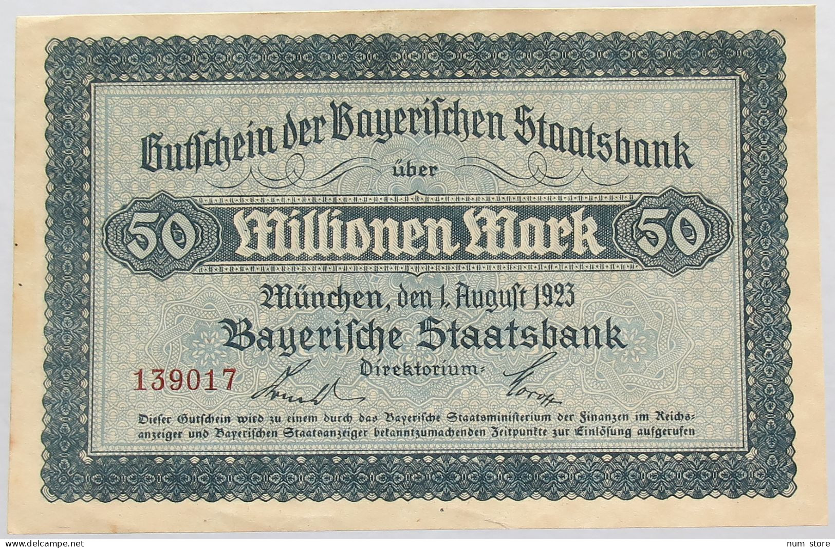 GERMANY 50 MILLIONEN MARK 1923 BAYERN #alb008 0119 - 50 Millionen Mark