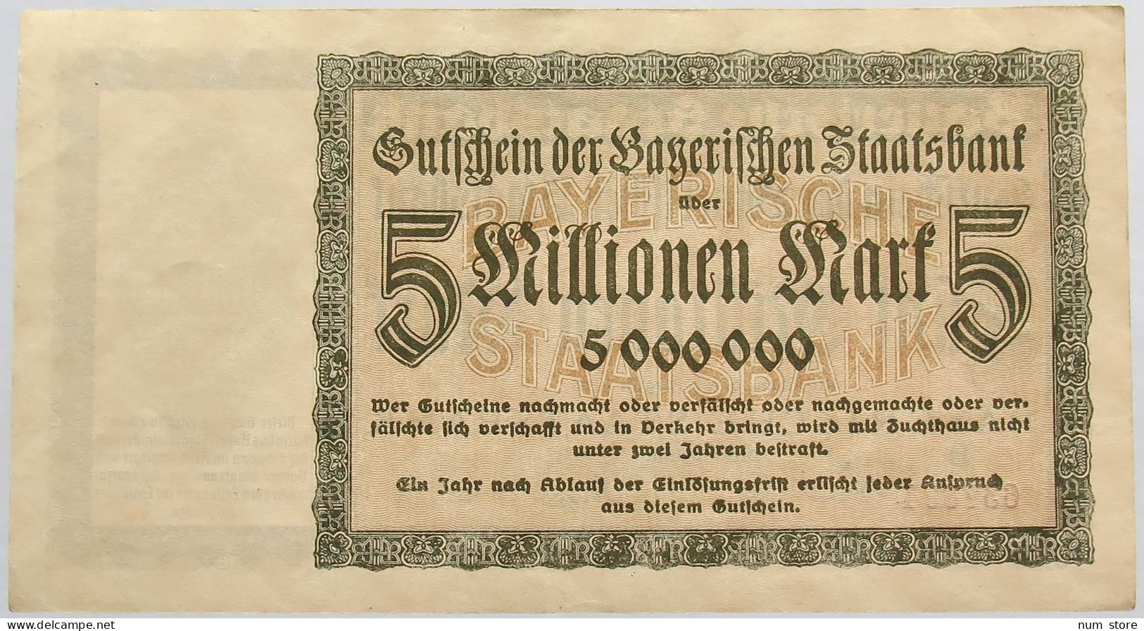 GERMANY 5 MILLIONEN MARK 1923 BAYERN #alb008 0075 - 5 Millionen Mark