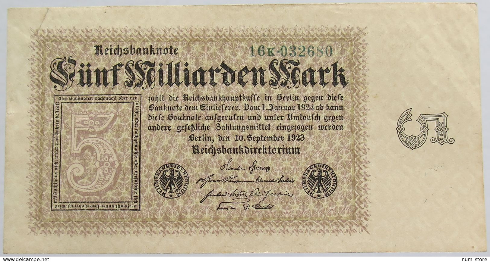 GERMANY 5 MILLIARDEN 1923 BERLIN 112 C #alb012 0135 - 5 Miljard Mark