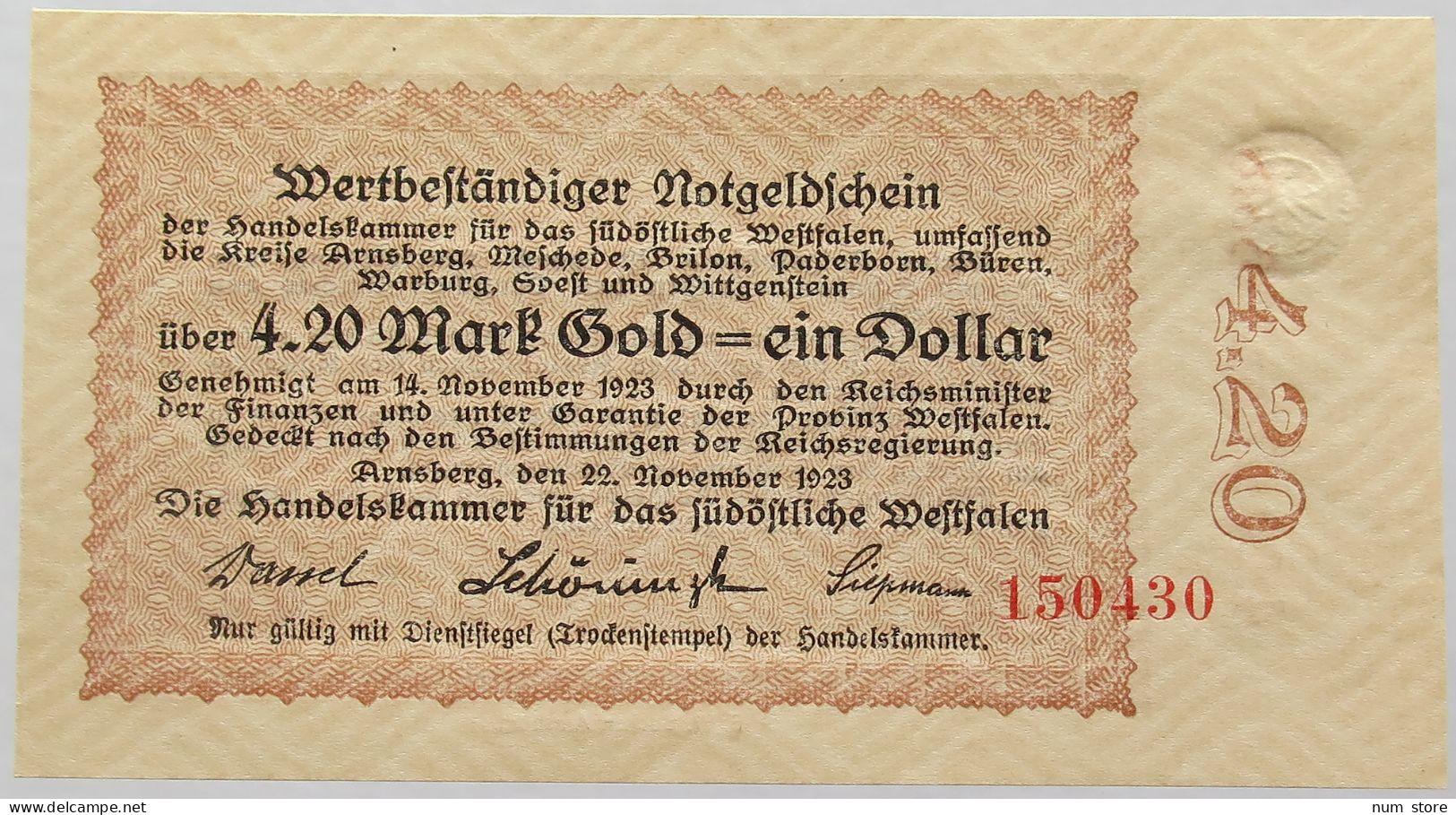 GERMANY 4.2 GOLDMARK 1923 WESTFALEN #alb008 0231 - Deutsche Golddiskontbank