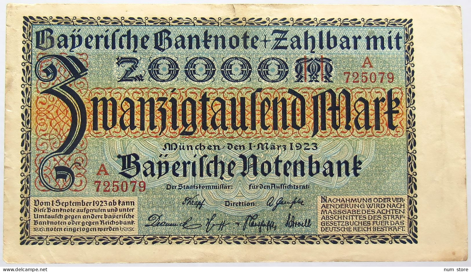 GERMANY 20000 MARK 1923 BAVARIA #alb067 0323 - 20.000 Mark