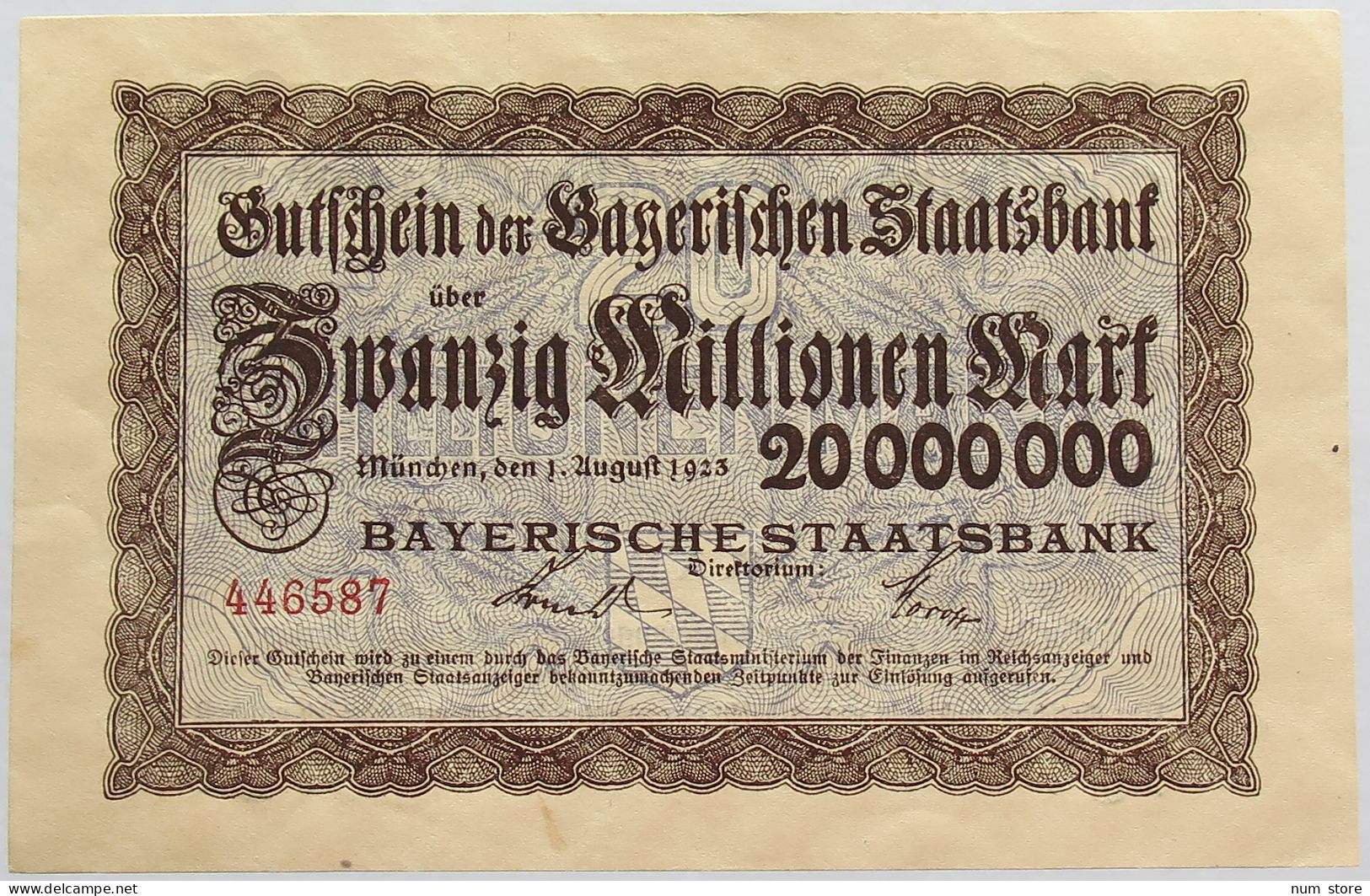 GERMANY 20 MILLIONEN MARK 1923 BAYERN #alb008 0097 - 20 Millionen Mark