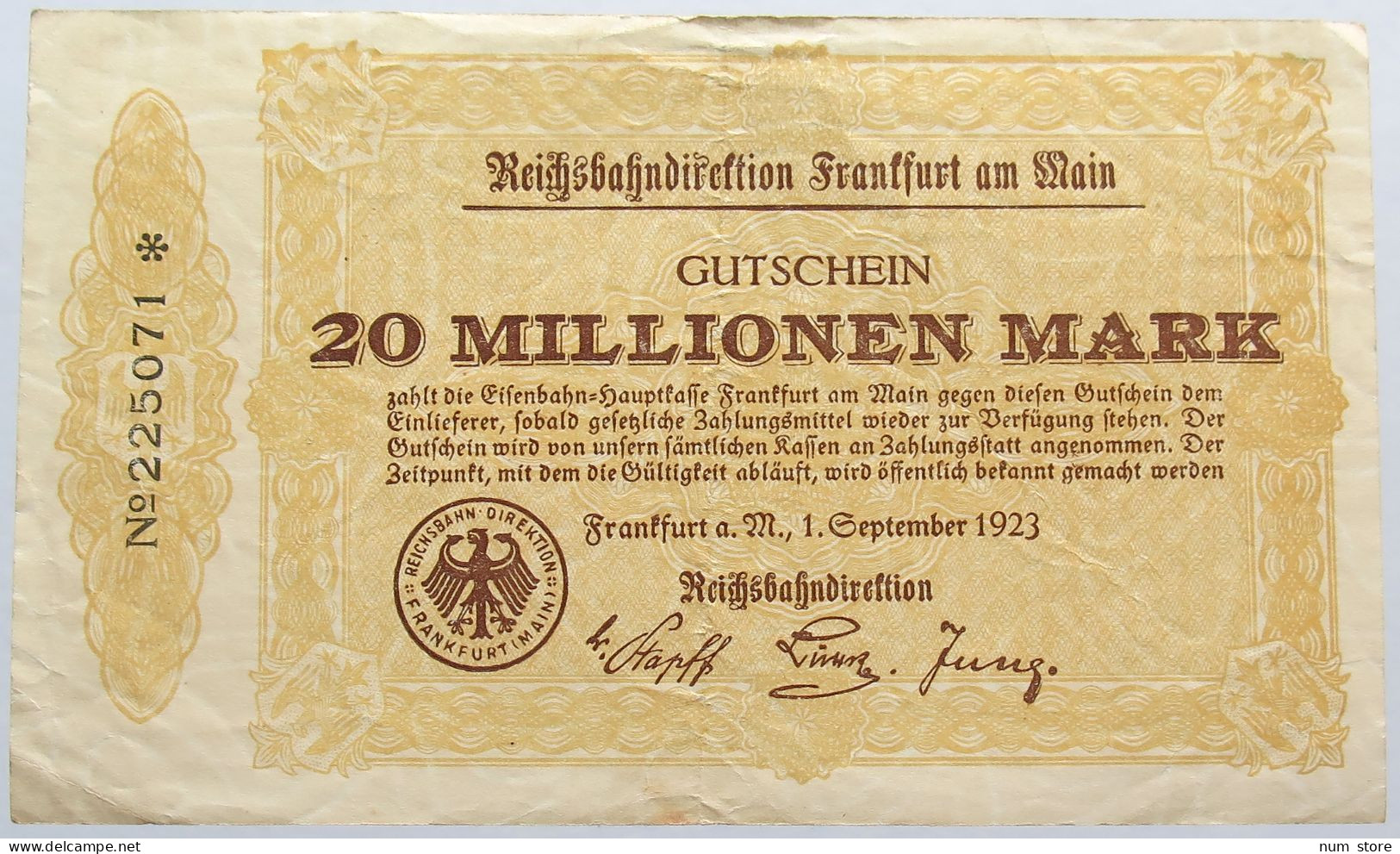 GERMANY 20 MILLIONEN MARK 1923 FRANKFURT #alb004 0413 - 20 Millionen Mark