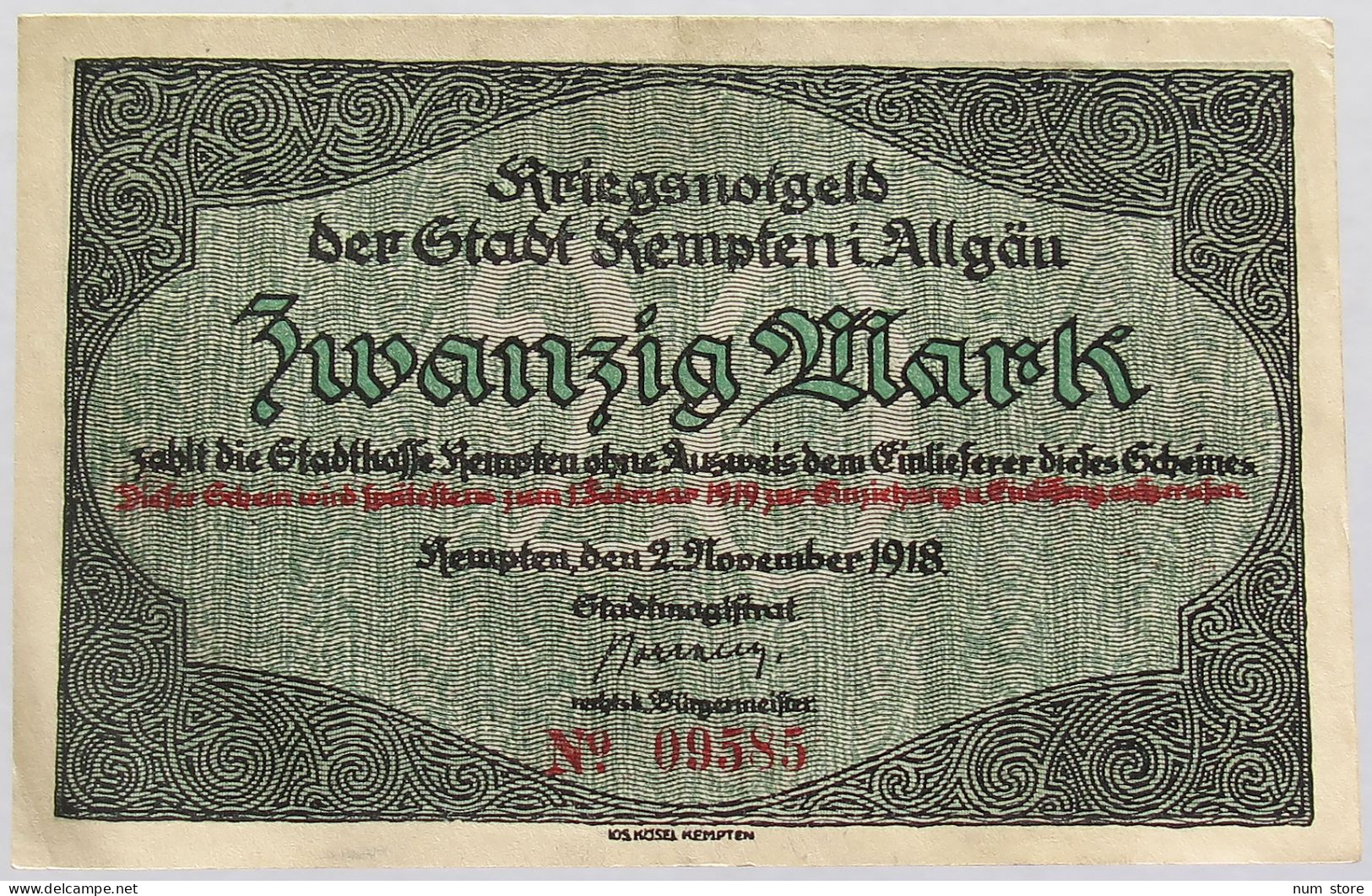 GERMANY 20 MARK 1918 KEMPTEN #alb010 0135 - 20 Mark