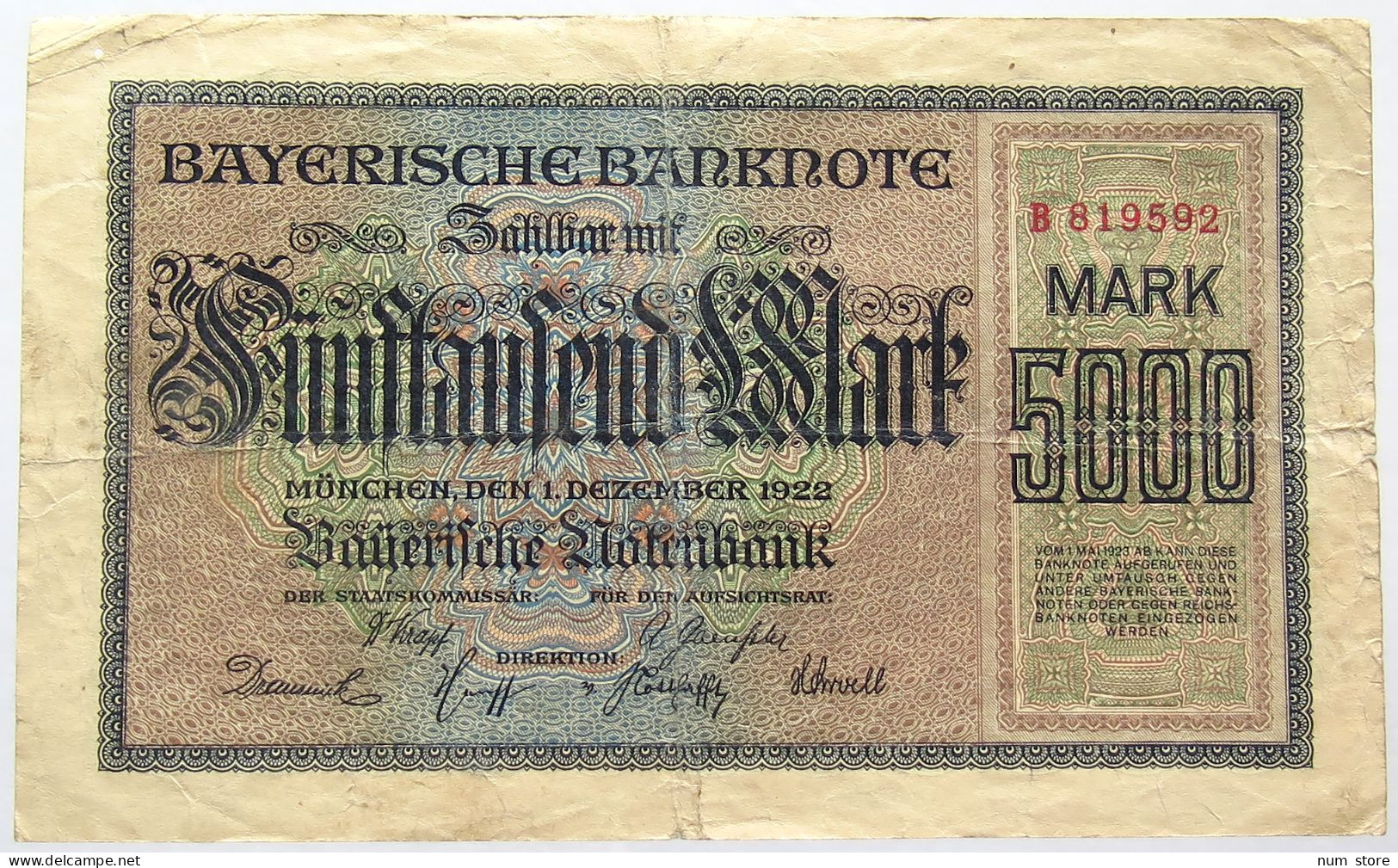 GERMANY 5000 MARK 1922 BAVARIA #alb067 0395 - 5.000 Mark