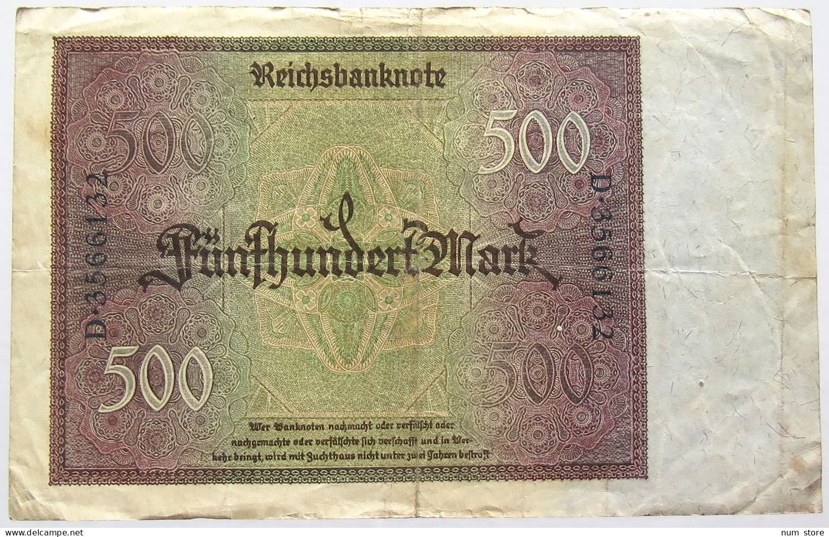 GERMANY 500 MARK 1922 #alb067 0381 - 500 Mark