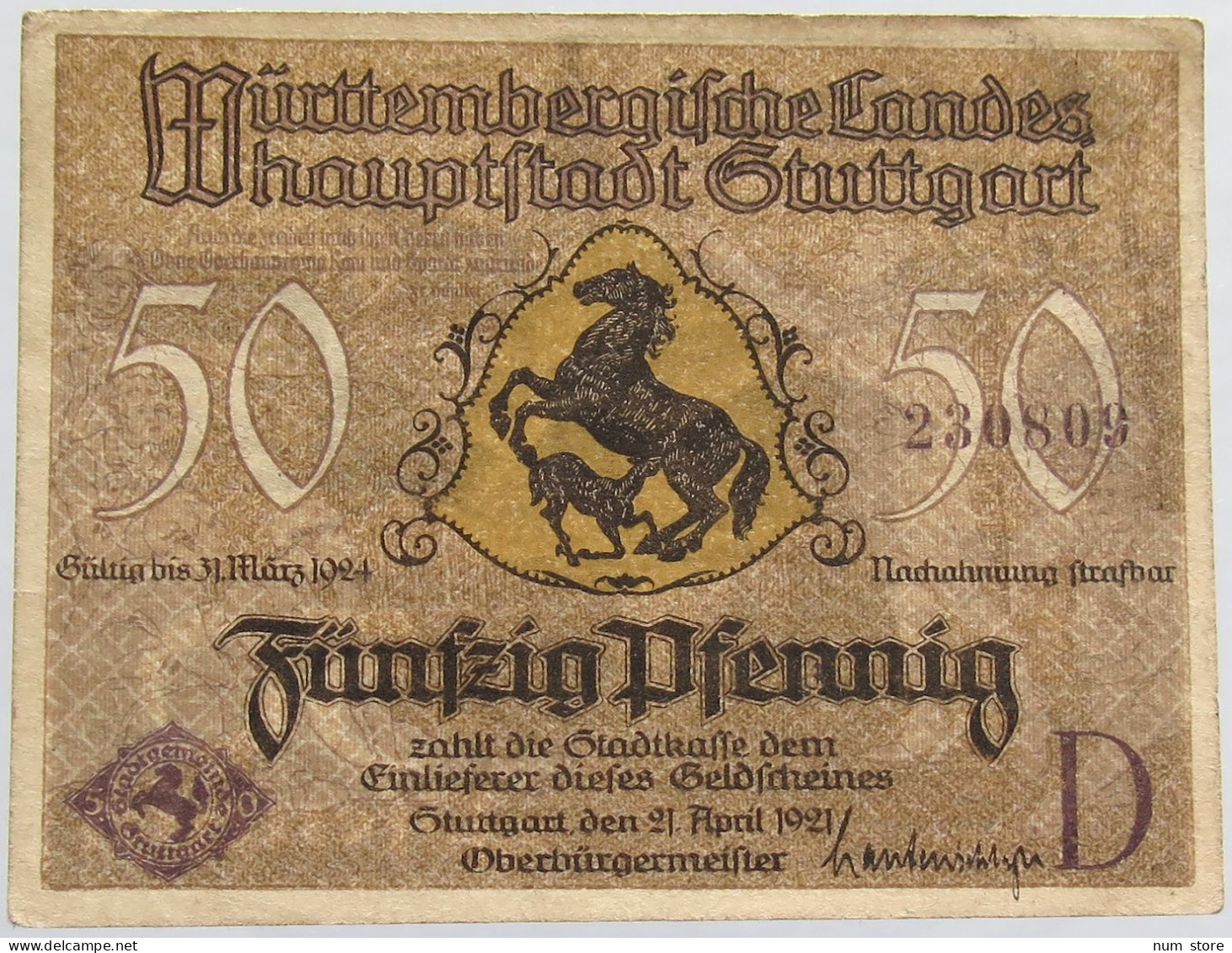 GERMANY 50 PFENNIG 1924 STUTTGART #alb002 0403 - Sonstige & Ohne Zuordnung