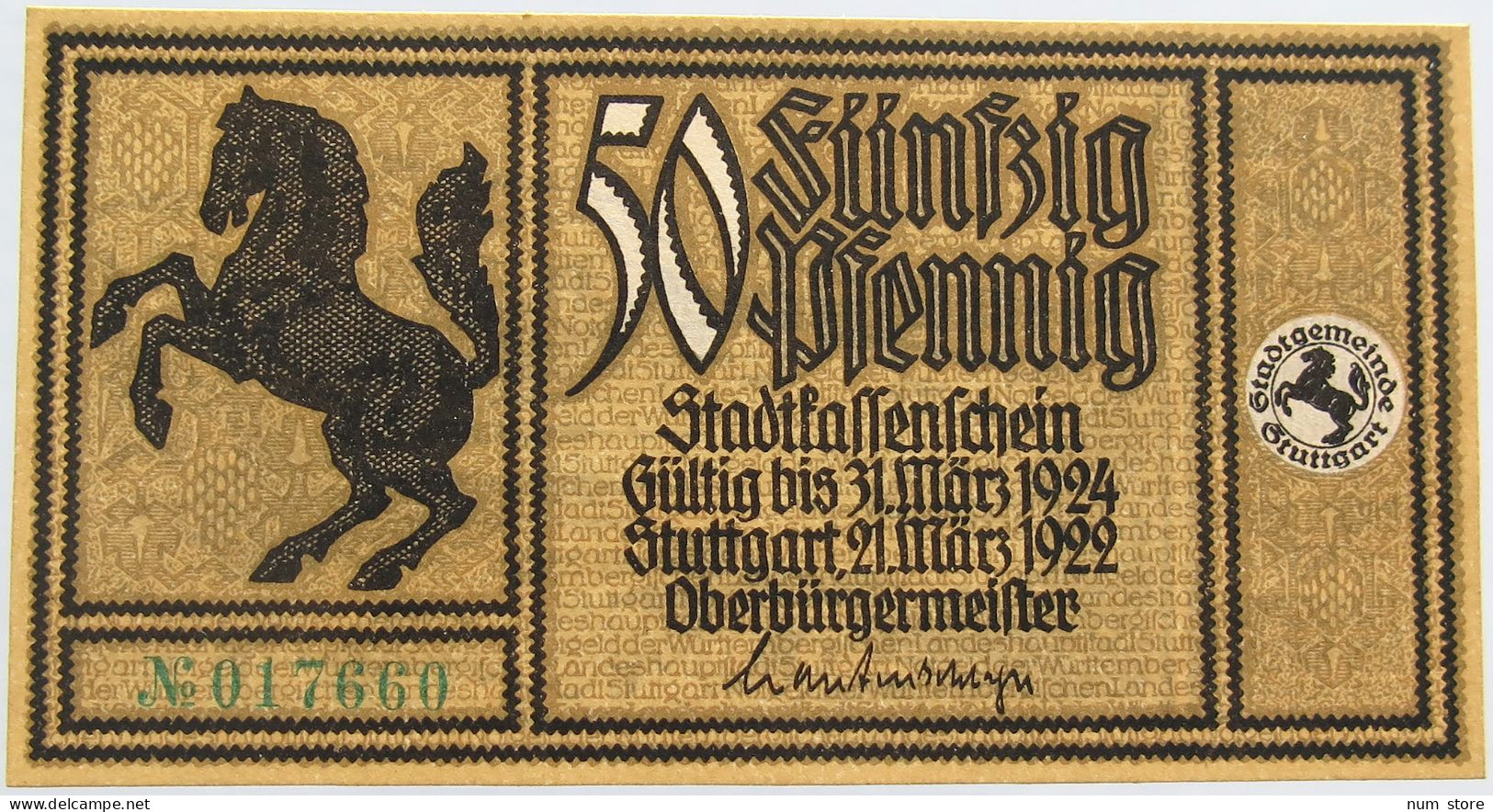 GERMANY 50 PFENNIG 1922 STUTTGART #alb002 0449 - Andere & Zonder Classificatie