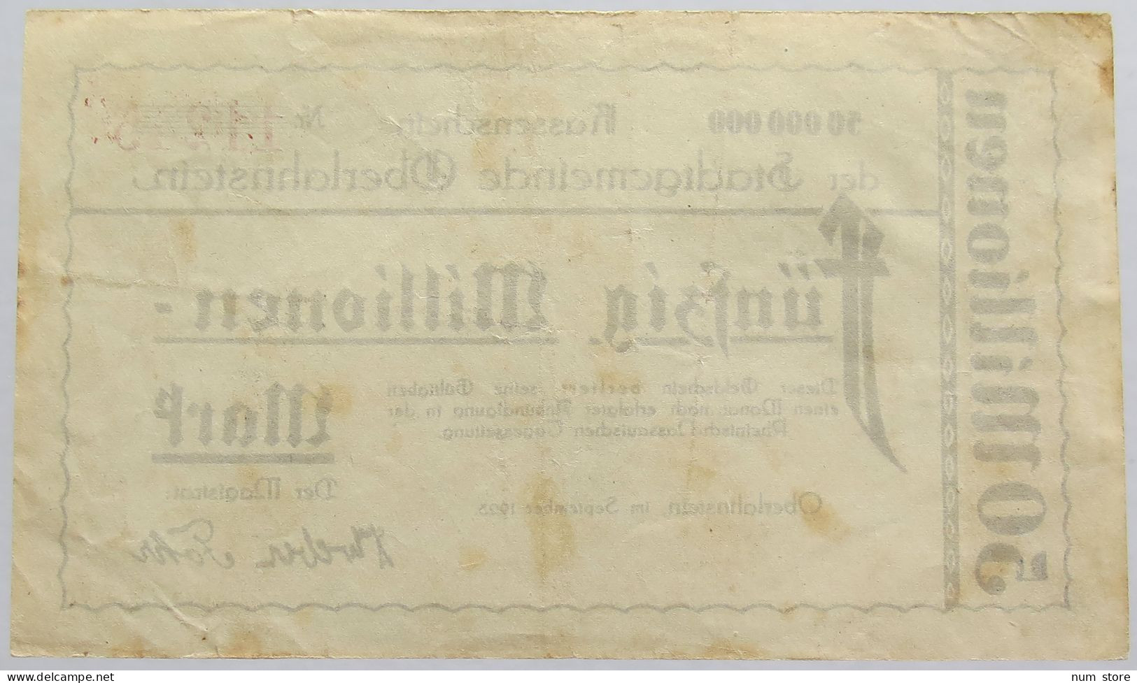 GERMANY 50 MILLIONEN MARK 1923 OBERLAHNSTEIN #alb019 0017 - 50 Millionen Mark