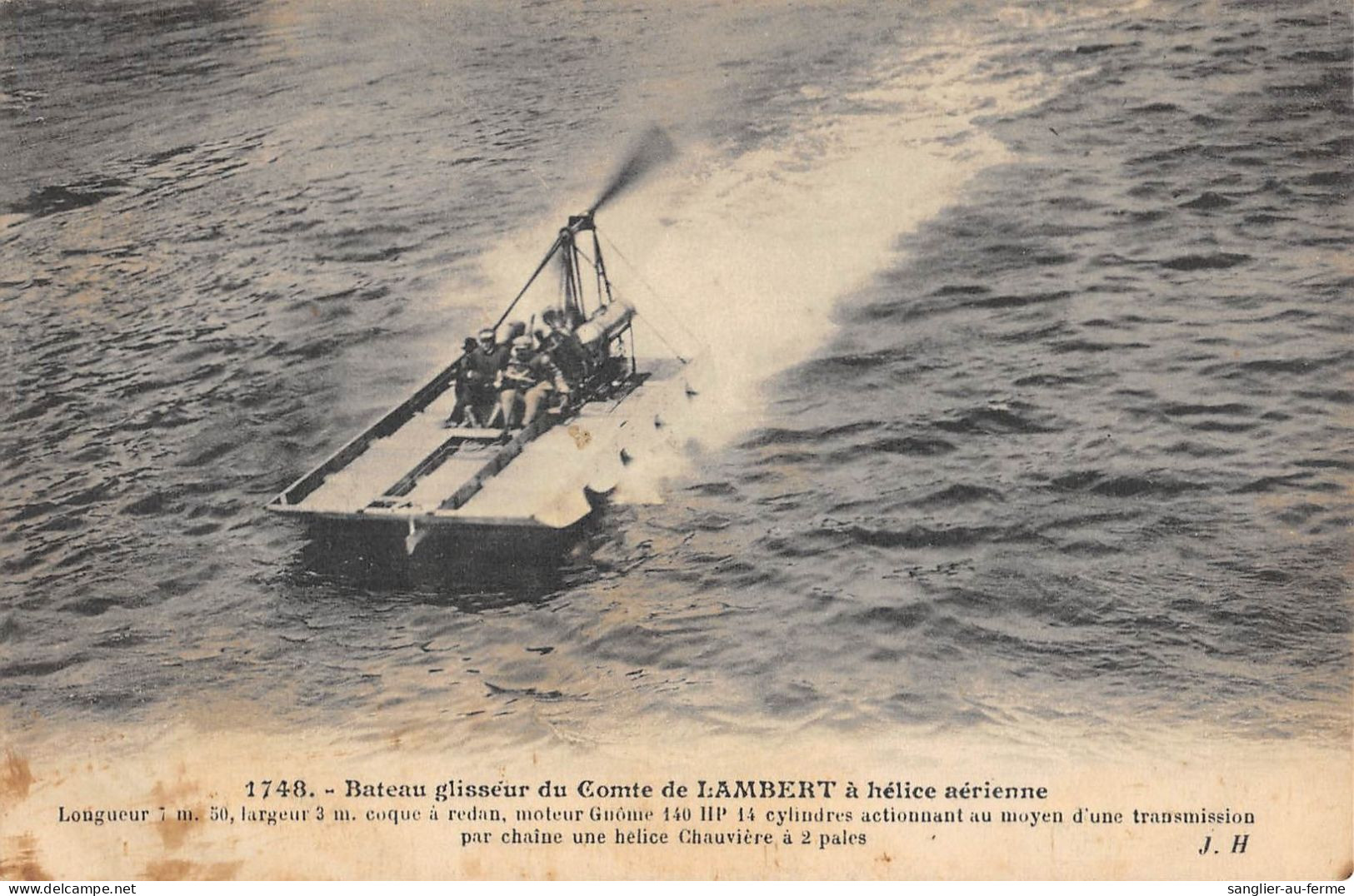 CPA / BATEAU GLISSEUR DU COMTE DE LAMBERT A HELICE AERIENNE - Aéroglisseurs