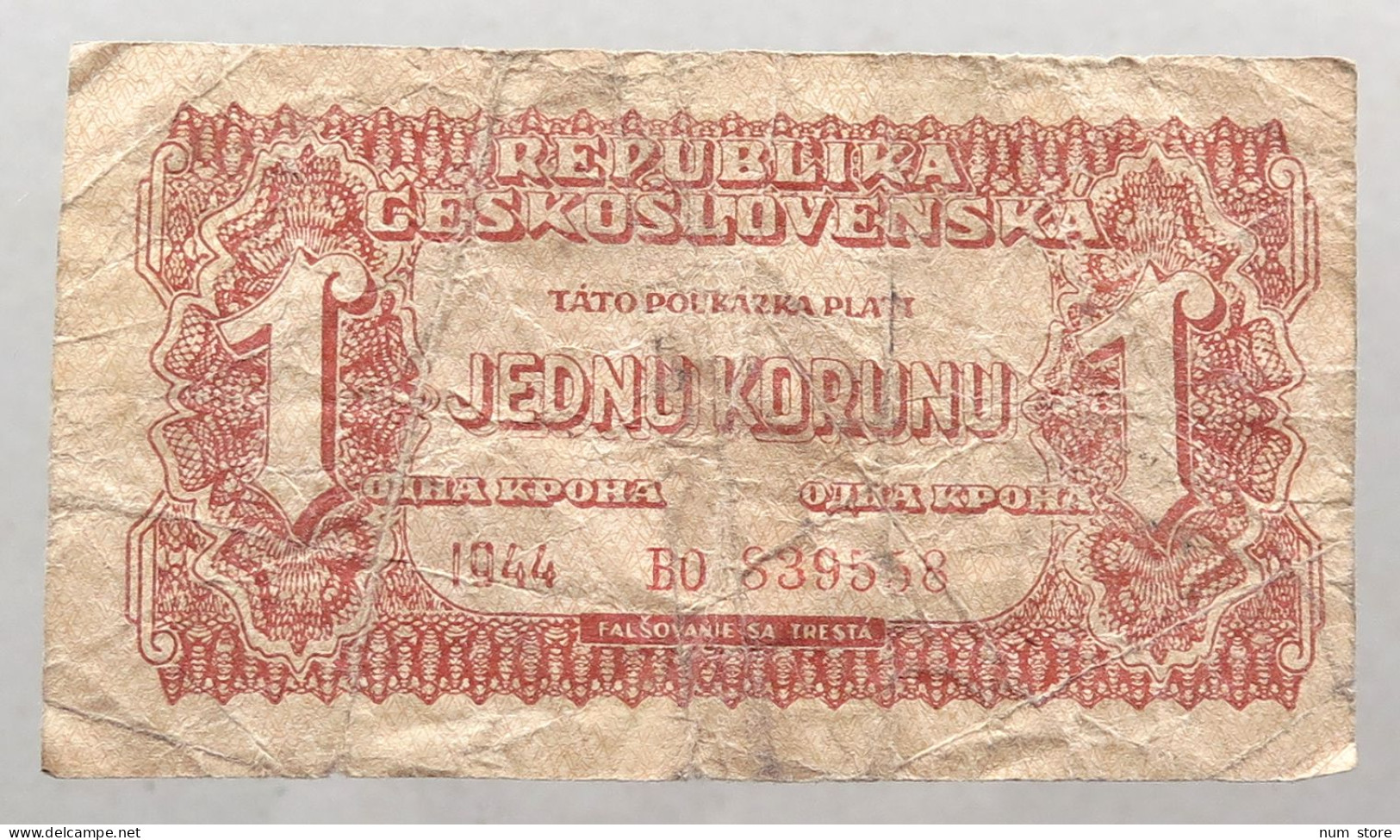 CZECHOSLOVAkIA 1 KORUNA 1944 #alb051 0053 - Tschechoslowakei