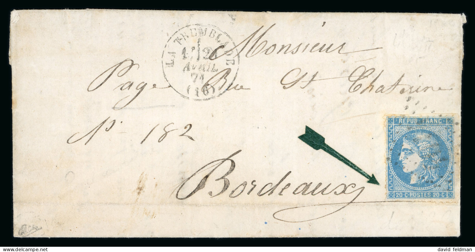 1871, Lettre Pour Bordeaux, Affranchissement Émission - 1870 Emission De Bordeaux