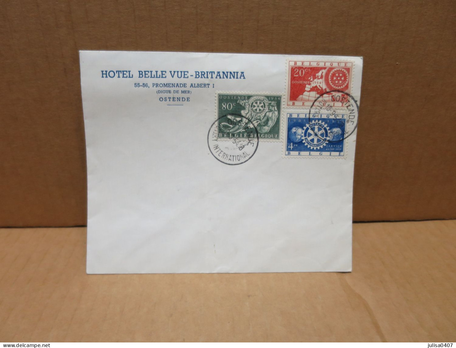 OSTENDE (Belgique) Enveloppe Hotel Belle Vue Britannia Affranchie Rotary International 1954 - Other & Unclassified