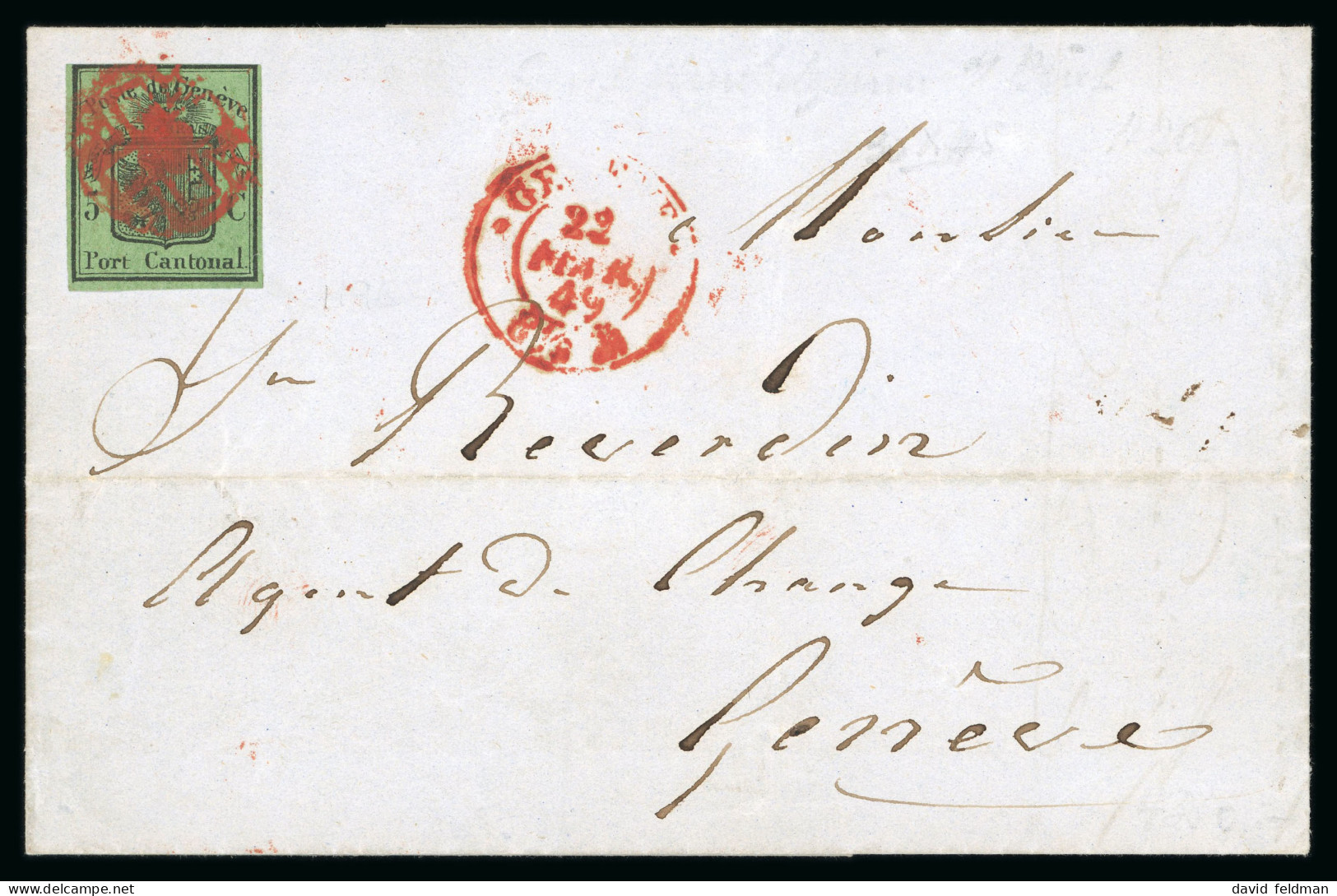 Genf 1848, 5c Sogenannter Grosser Adler Dunkelgrün Auf Frischen Vollständigen Faltbrief - 1843-1852 Timbres Cantonaux Et  Fédéraux