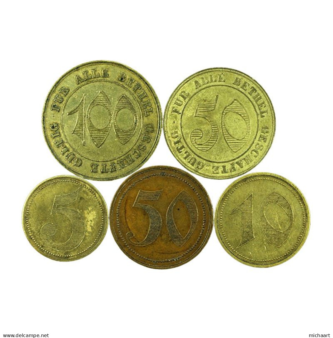 Token Bielefeld Bethel Shops Lot Of 5 Germany 5 10 50 100 Pfennig 03759 - Noodgeld