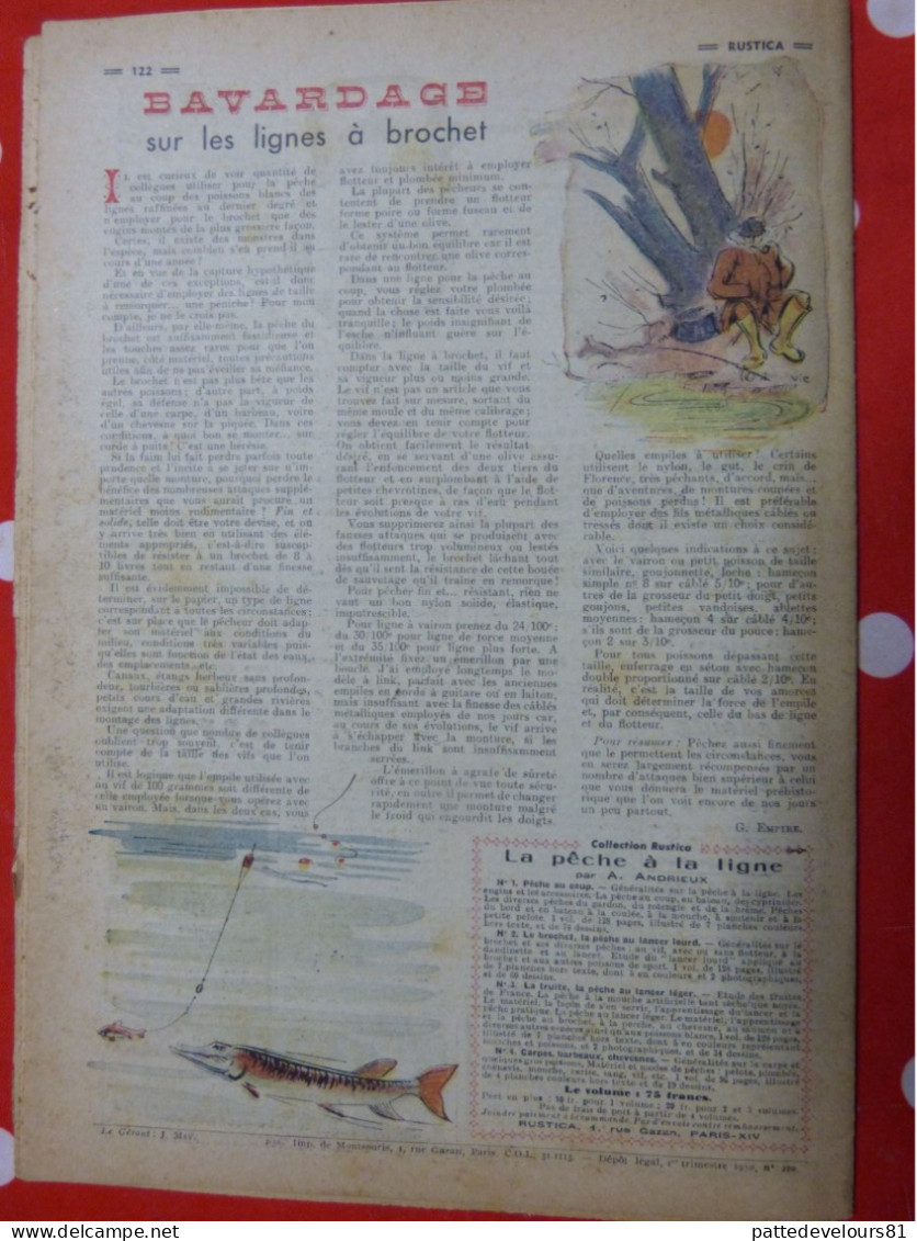 RUSTICA 1950 Rosier Soleil Poule Faverolles Enseignement Agricole Et Ménager Pour Jeunes Filles Pêche Brochet - Hunting & Fishing