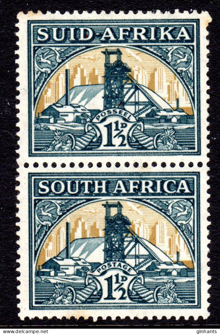 SOUTH AFRICA - 1936 GOLD MINE VERTICAL PAIR LIGHTLY MOUNTED MINT LMM * SG 57 (2SCANS) - Neufs