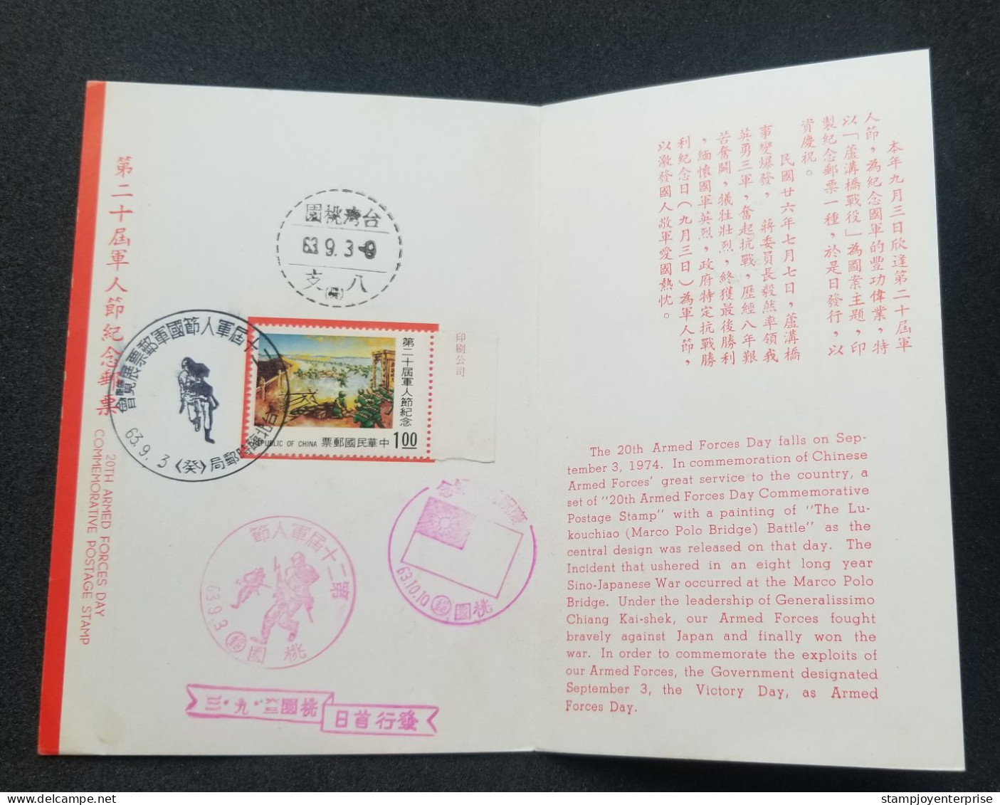 Taiwan 20th Armed Forces Day 1974 War Military Aircraft War Soldier (FDC) *card *see Scan - Covers & Documents