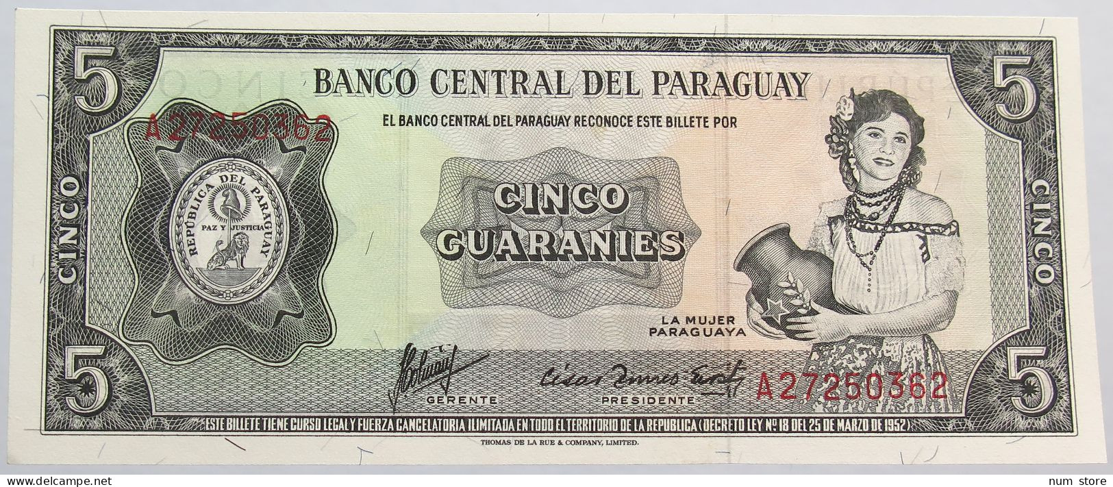 PARAGUAY 5 GUARANIES 1952 TOP #alb014 0073 - Paraguay