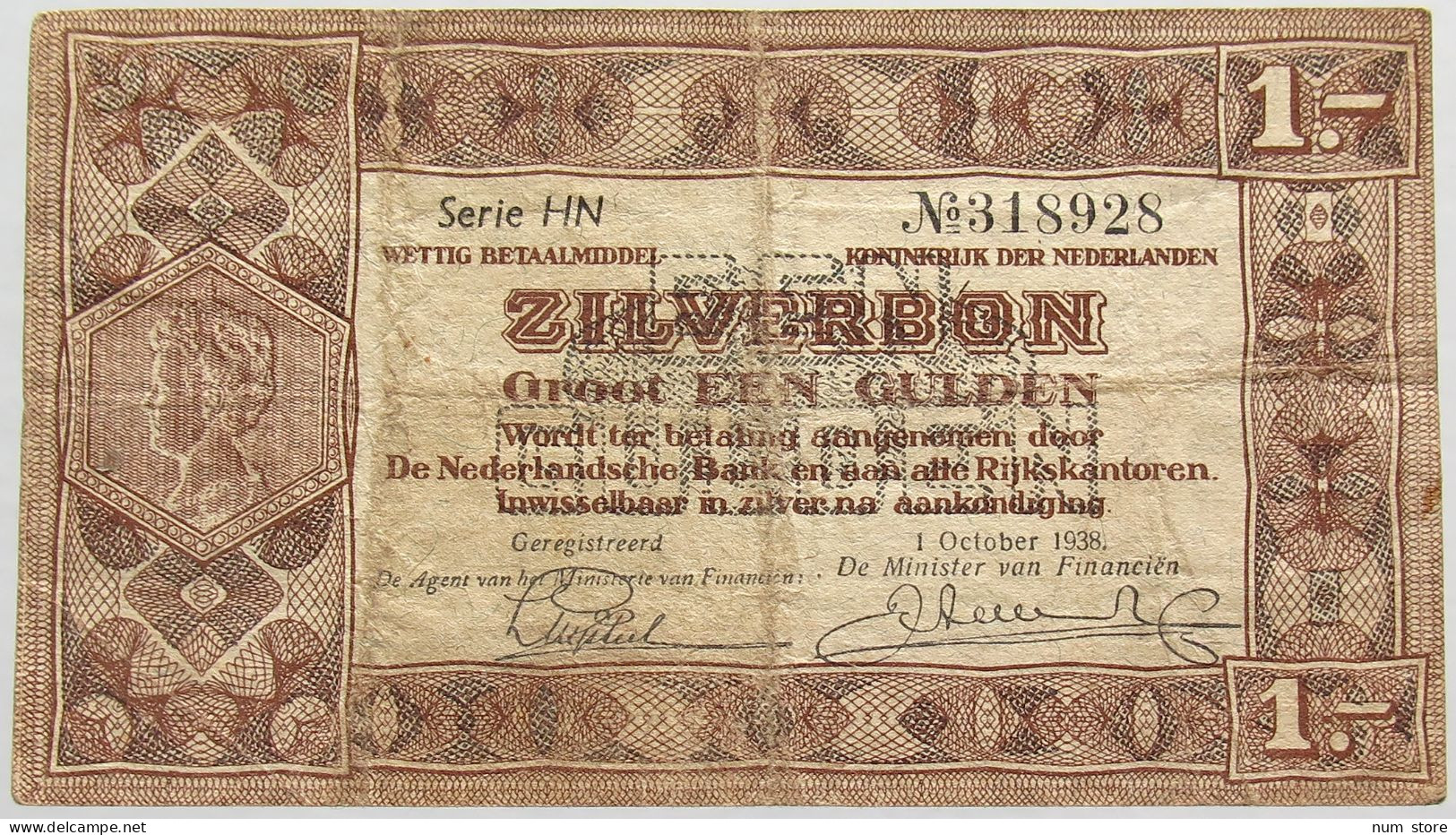 NETHERLANDS 1 GULDEN 1938 #alb018 0237 - 1 Gulde