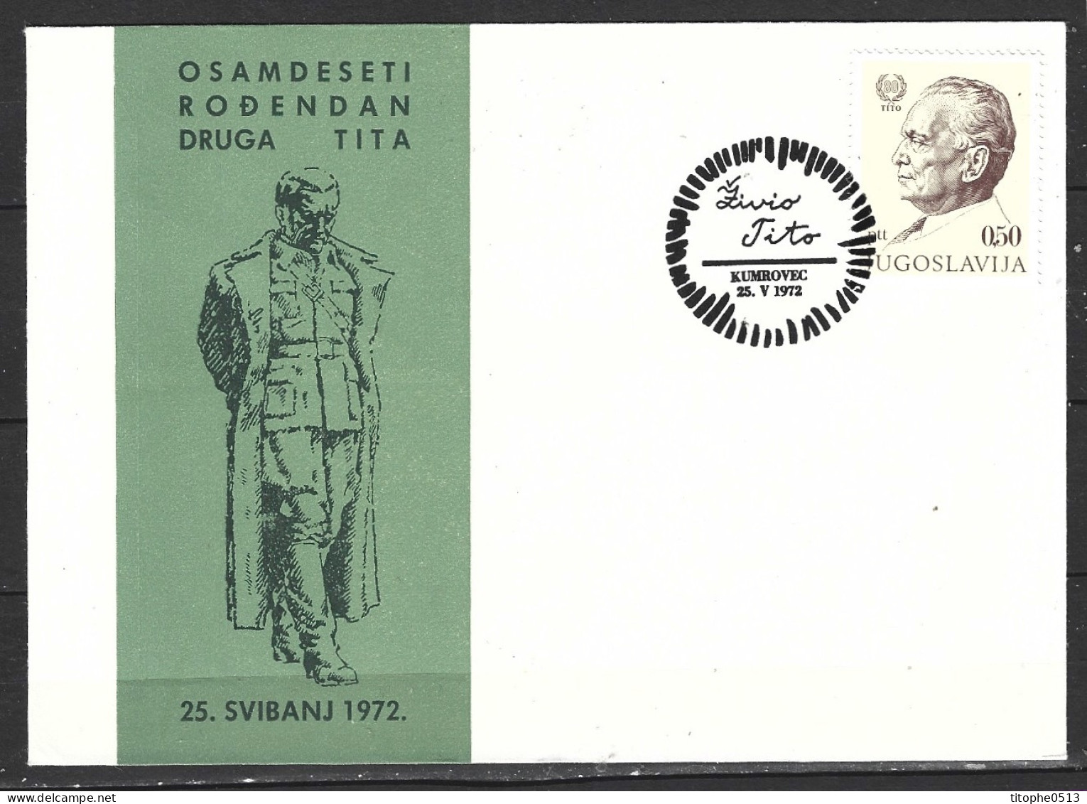 YOUGOSLAVIE. N°1361 De 1972 Sur Enveloppe 1er Jour. Maréchal Tito. - FDC