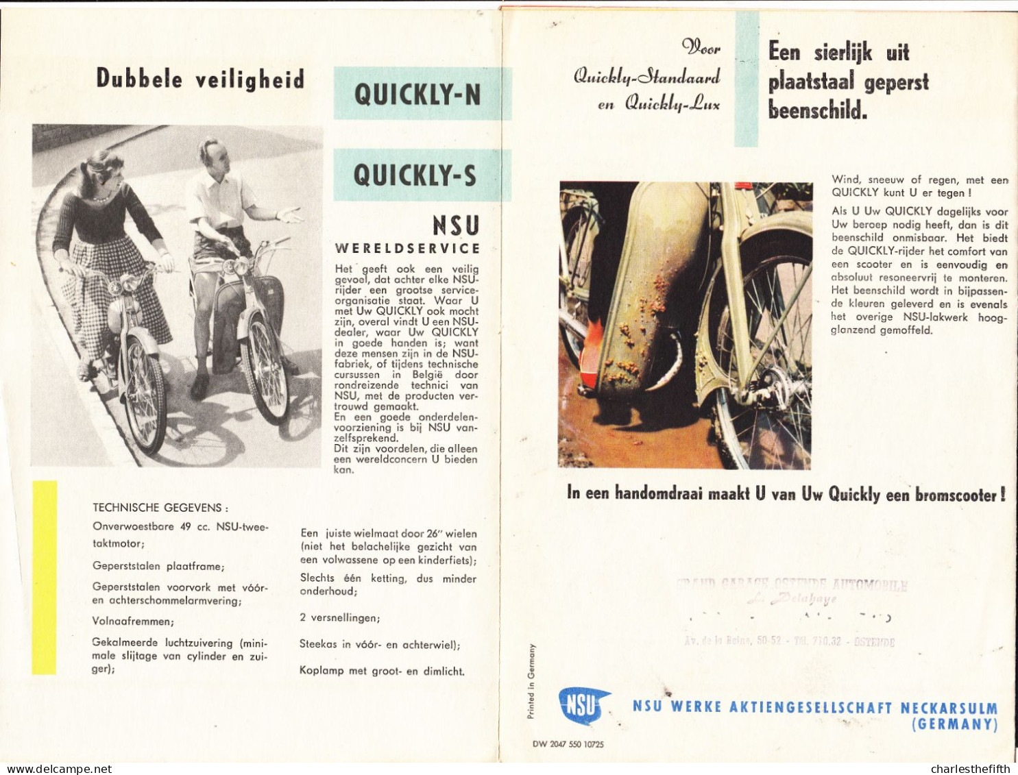 DEPLIANT ** NSU QUICKLY - LUX ** RARE Et TRES BON ETAT -  VELOMOTEUR - SCOOTER - Publicidad