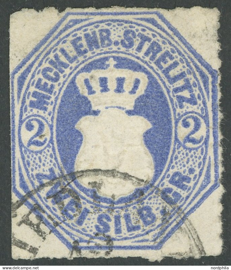 MECKLENBURG-STRELITZ 5 O, 1864, 2 Sgr. Grauultramarin, K1 FRIEDLAND, Feinst (links Scherentrennung Und Spalt Im Unterran - Mecklenbourg-Strelitz