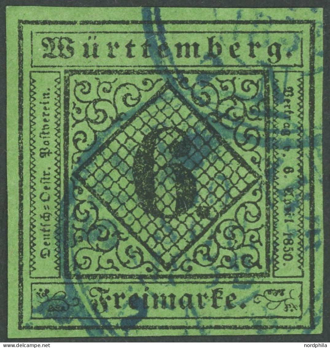 WÜRTTEMBERG 3aIIb O, 1851, 6 Kr. Schwarz A. Gelblichgrün, Type IIb, Pracht, Kurzbefund Klinkhammer, Mi. 230.- - Other & Unclassified