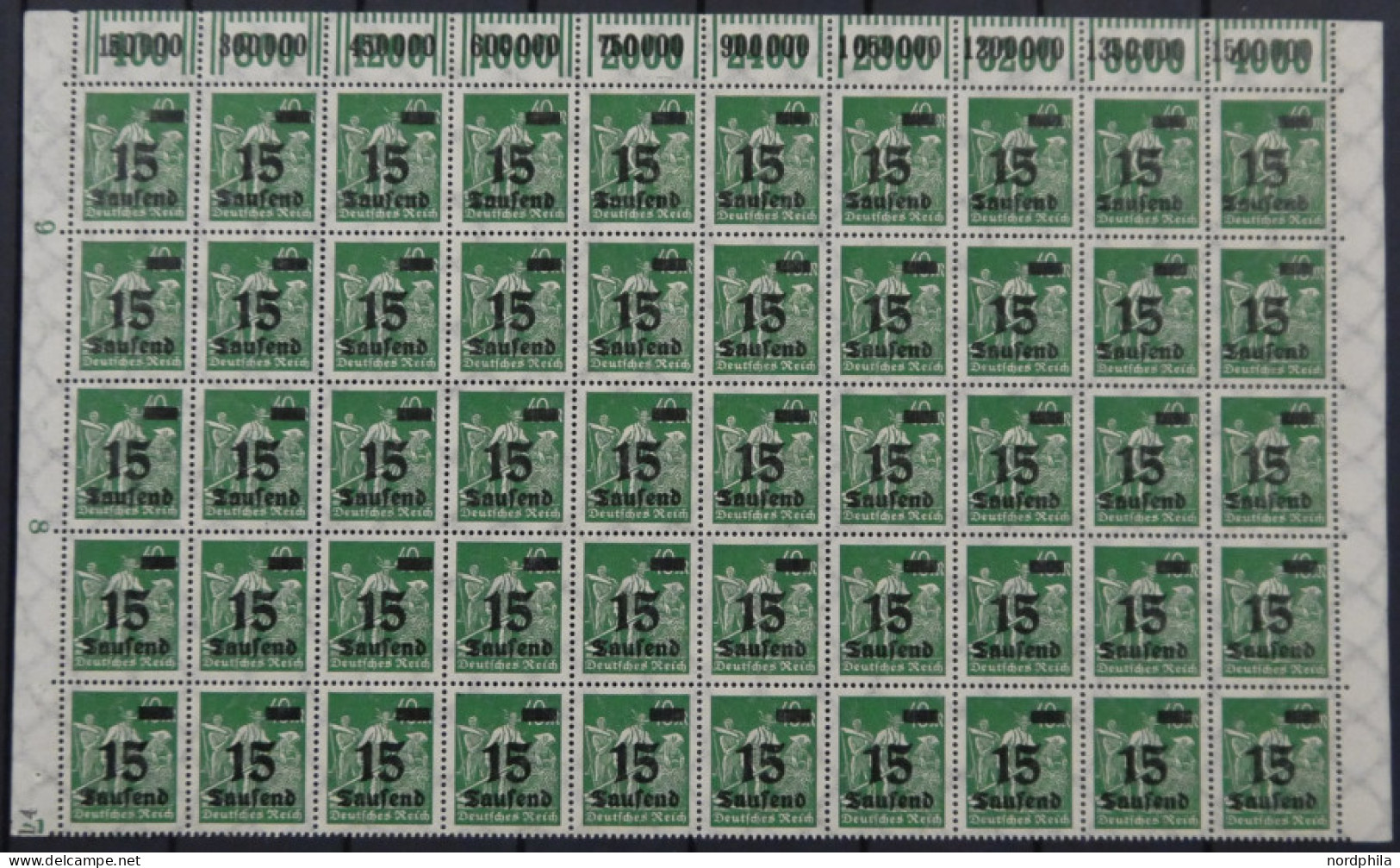 Dt. Reich 279AFII , 1923, 15 Tsd. Auf 40 M. Schwarzgrün Im Oberen Bogenteil (50), Walzendruck 2`9`2, Feld 46 Mit Abart D - Other & Unclassified