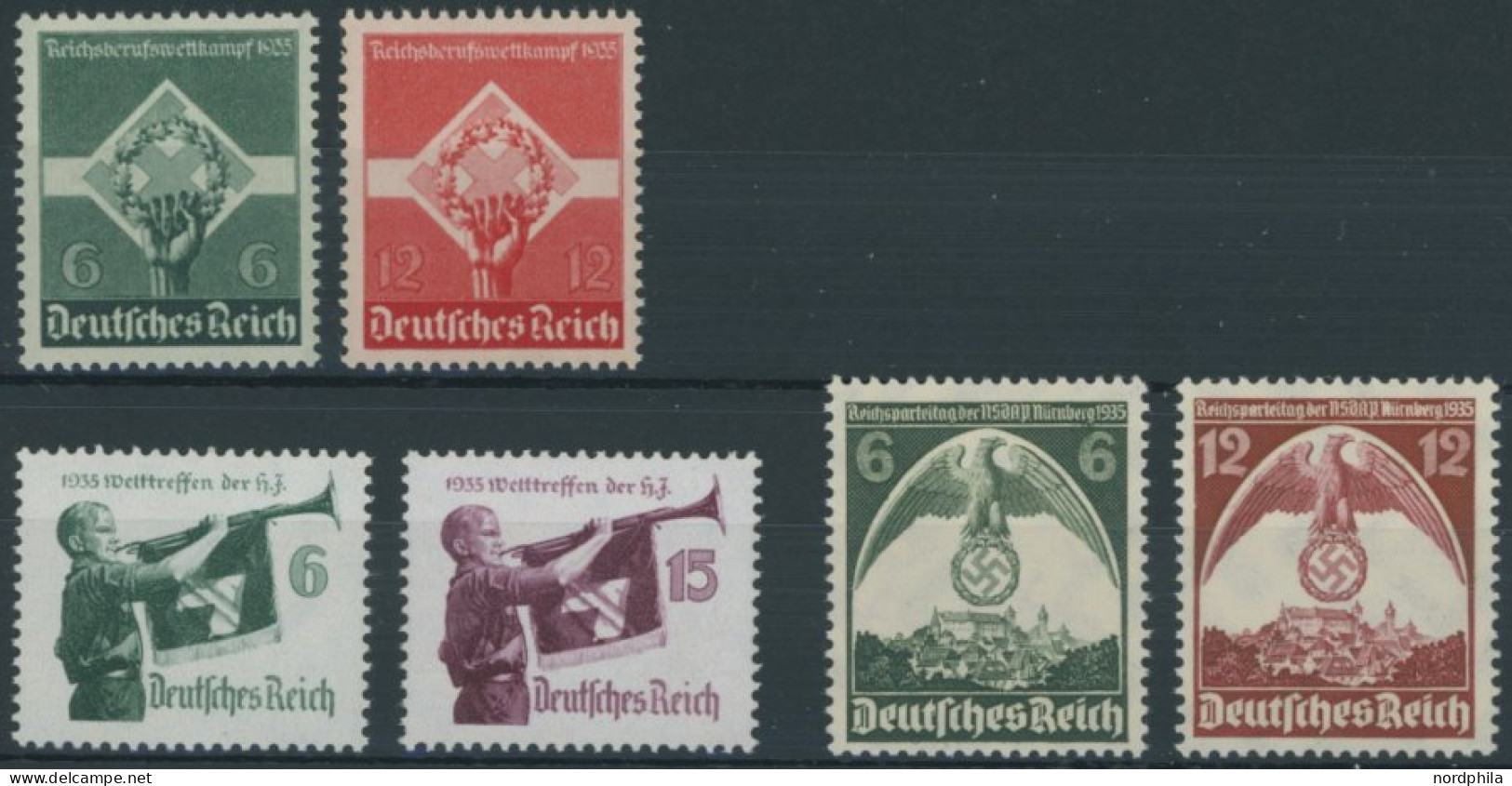 Dt. Reich 571/2,584-87x , 1935, 3 Postfrische Prachtsätze, Mi. 100.- - Neufs