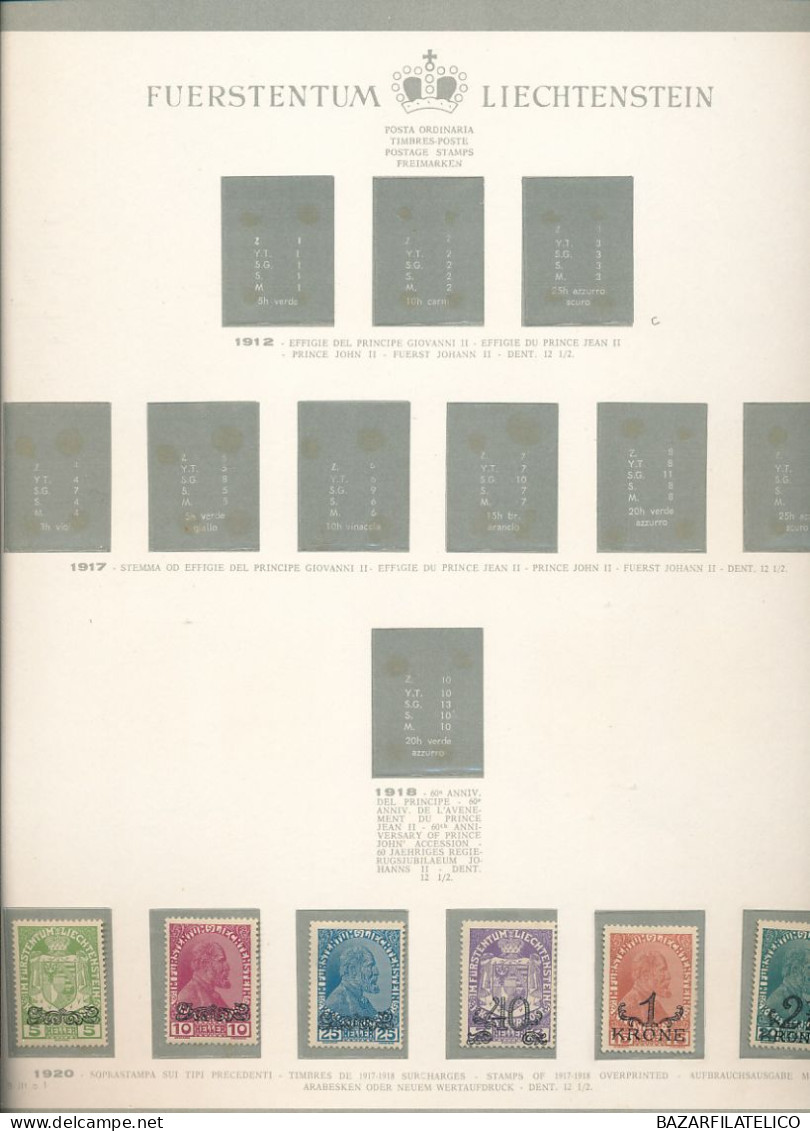 COLLEZIONE DEL LIECHTENSTEIN SU ALBUM E FOGLI BOLAFFI 1912 AL 1960 G.I / G.O - Collections