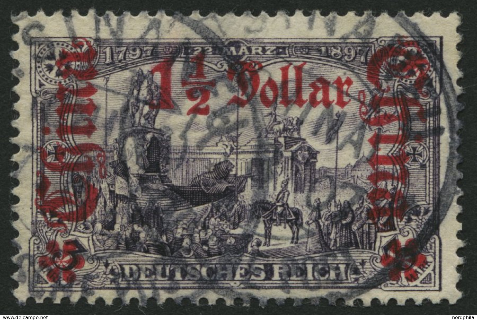 DP CHINA 36B O, 1905, 11/2 D. Auf 3 M., Ohne Wz., Gezähnt B, Pracht, Mi. 60.- - Deutsche Post In China