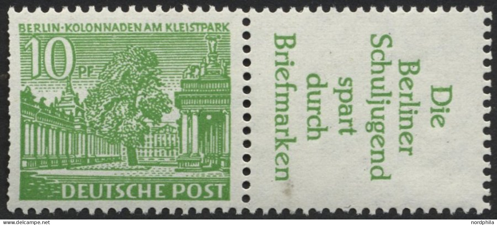 ZUSAMMENDRUCKE W 21 , 1952, Bauten 10 + R3, Links Starke Heftchenzähnung Sonst Pracht, Mi. 90.- - Se-Tenant