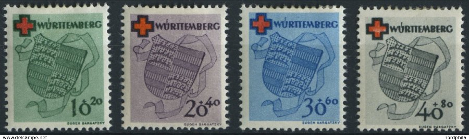 WÜRTTEMBERG 40-43 , 1949, Rotes Kreuz, Falzrest, Prachtsatz, Mi. 80.- - Other & Unclassified