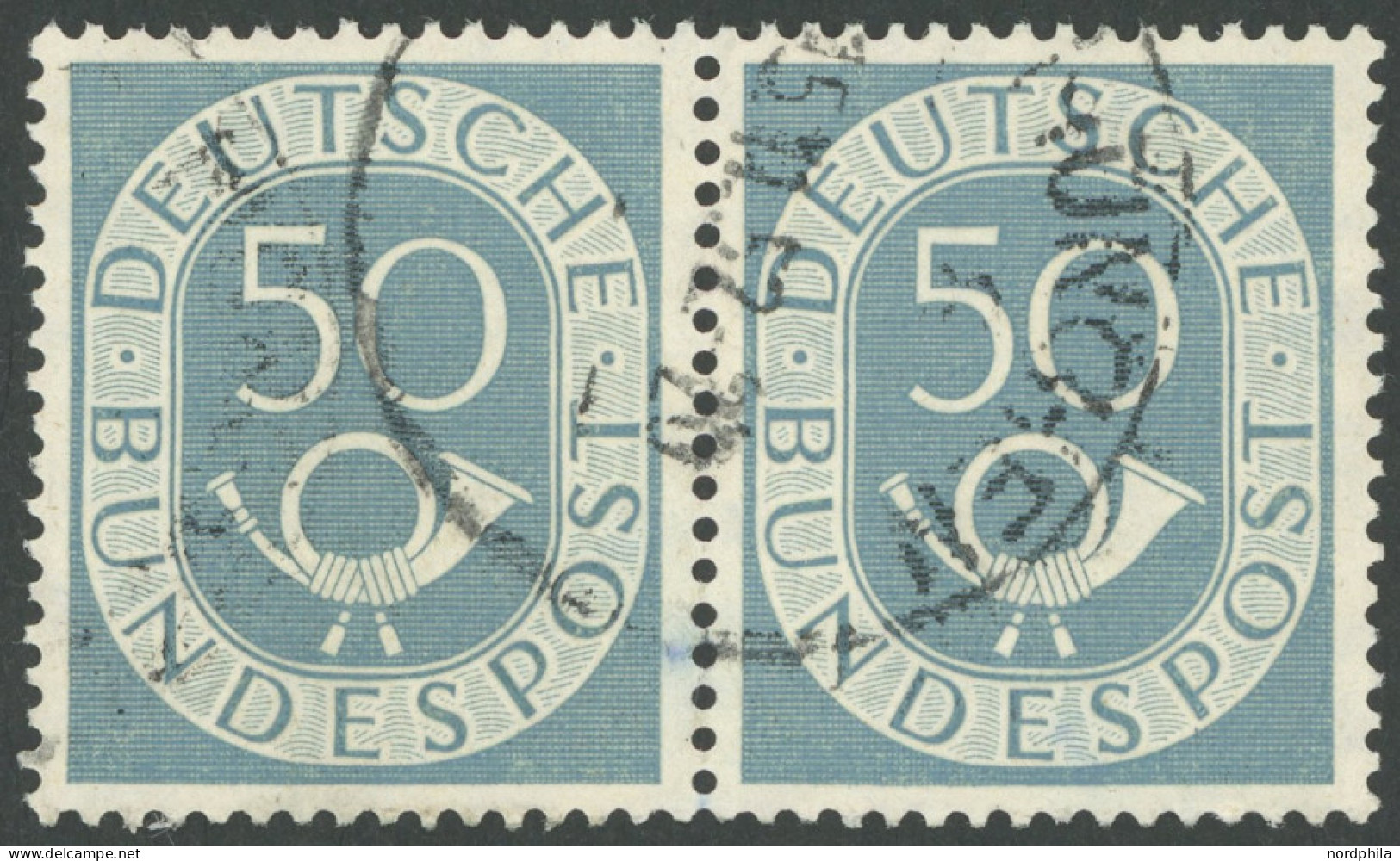 BUNDESREPUBLIK 134 Paar O, 1951, 50 Pf. Posthorn Im Waagerechten Paar, Normale Zähnung, Pracht, Mi. 70.- - Autres & Non Classés