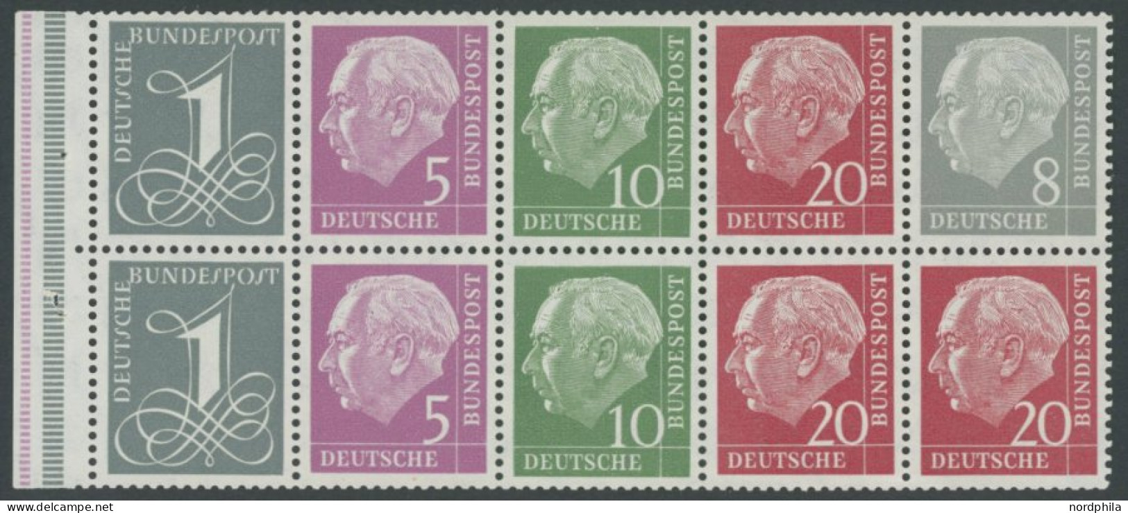 ZUSAMMENDRUCKE H-Bl. 8YII , 1960, Heftchenblatt Heuß Liegendes Wz., Postfrisch, Pracht, Mi. 85.- - Se-Tenant