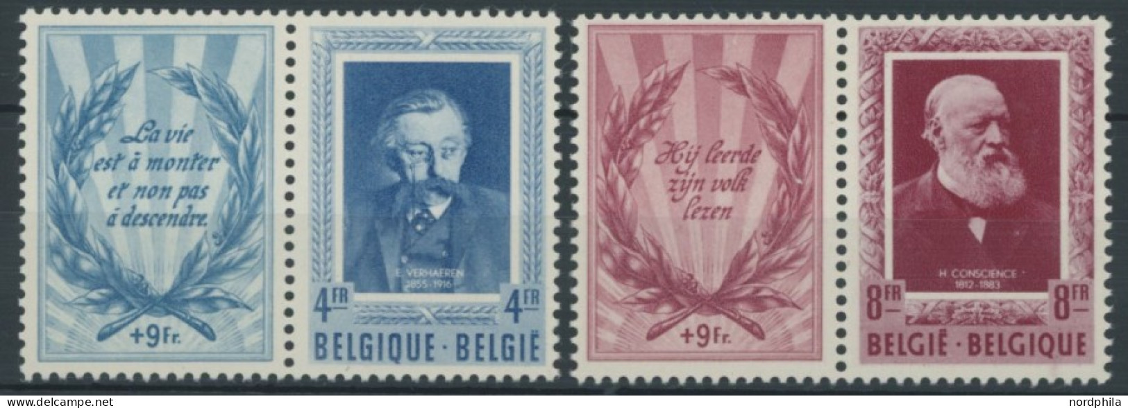 BELGIEN 947/8Zf , 1952, Schriftsteller Mit Anhängenden Zierfeldern, Postfrisch, Pracht, Mi. 200.- - Sonstige & Ohne Zuordnung