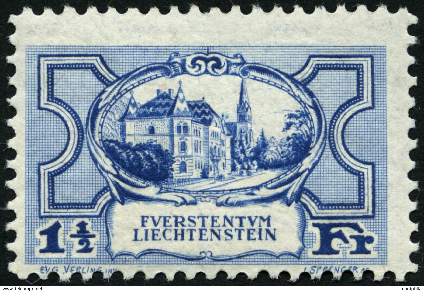 LIECHTENSTEIN 71 , 1925, 11/2 Fr. Regierungsgebäude, Pracht, Mi. 340.- - Other & Unclassified