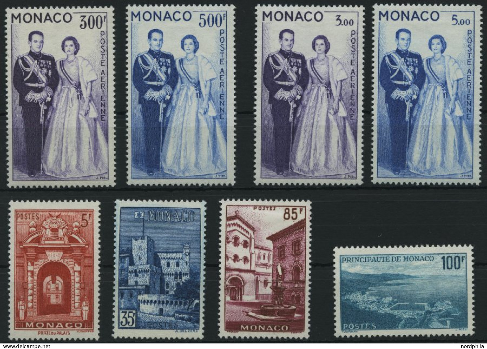 MONACO 603 , 1959/60, Fürstenpaar Und Ansichten, Falzreste, 3 Prachtsätze - Otros & Sin Clasificación