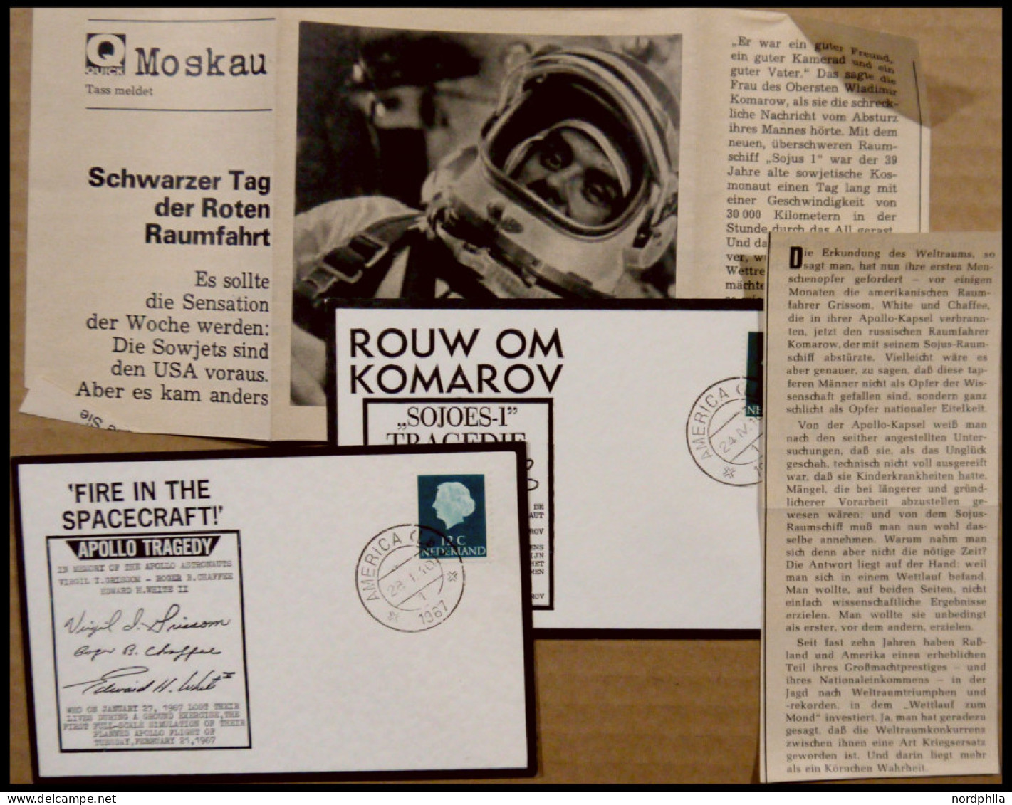 SAMMLUNGEN, LOTS 1967, 2 Trauer-Gedenkkuverts Für Die Getöteten Amerikanischen APOLLO I-Astronauten Bzw. Komarov, Den So - Collections