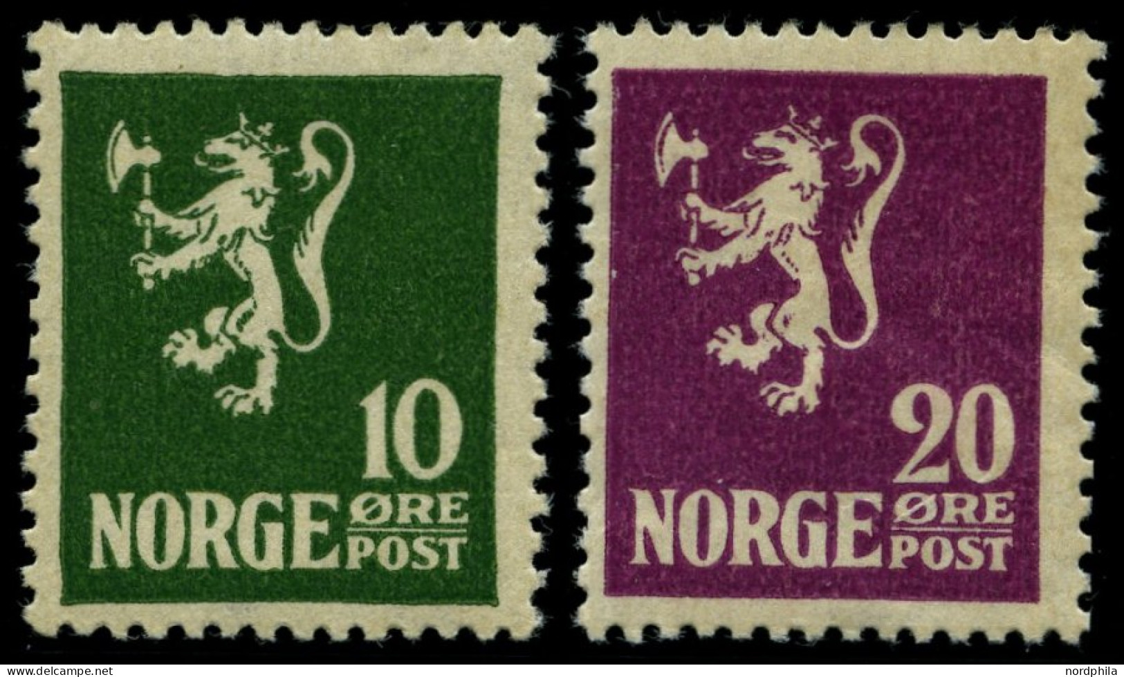 NORWEGEN 105/6 , 1922/3, 10 Und 20 Ø Wappenlöwe, 2 Prachtwerte, Mi. 140.- - Oblitérés