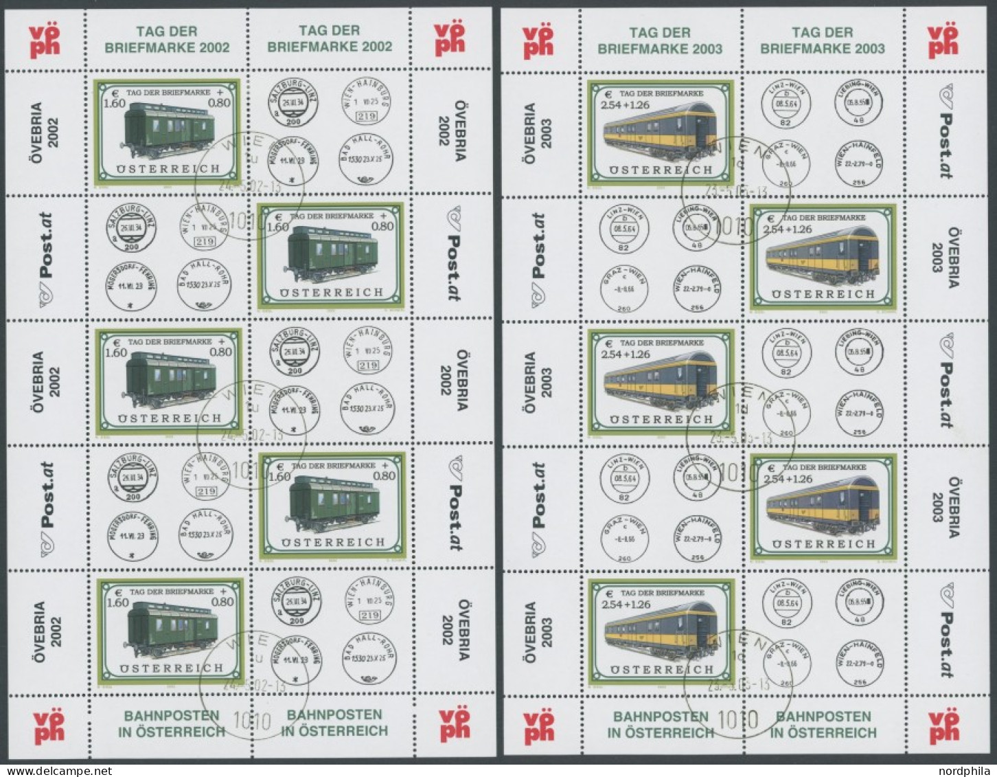 ÖSTERREICH AB 1950 2380,2414KB O, 2002/3, Bahnpostwagen, Je In Kleinbogen Mit Ersttagsstempel, Pracht - Autres & Non Classés