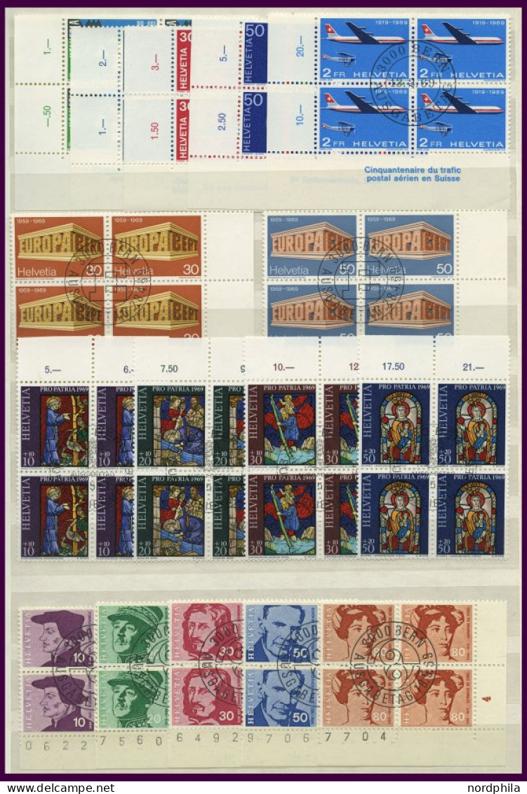 LOTS VB o, 1962-71, saubere Partie verschiedener zentrisch gestempelter Viererblocks, nur komplette Ausgaben, Pracht, Mi