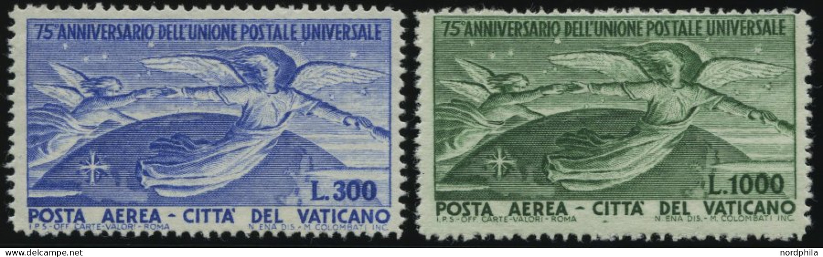 VATIKAN 161/2 , 1949, 75 Jahre Weltpostverein, Falzrest, Normale Zähnung, 2 Prachtwerte - Autres & Non Classés