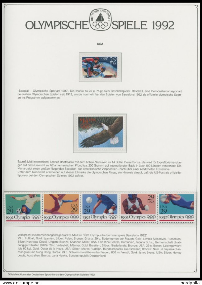 SPORT ,Brief , Olympische Spiele 1992 Auf Spezial Falzlosseiten Der Deutschen Sporthilfe Mit Blocks, Streifen, Markenhef - Autres & Non Classés