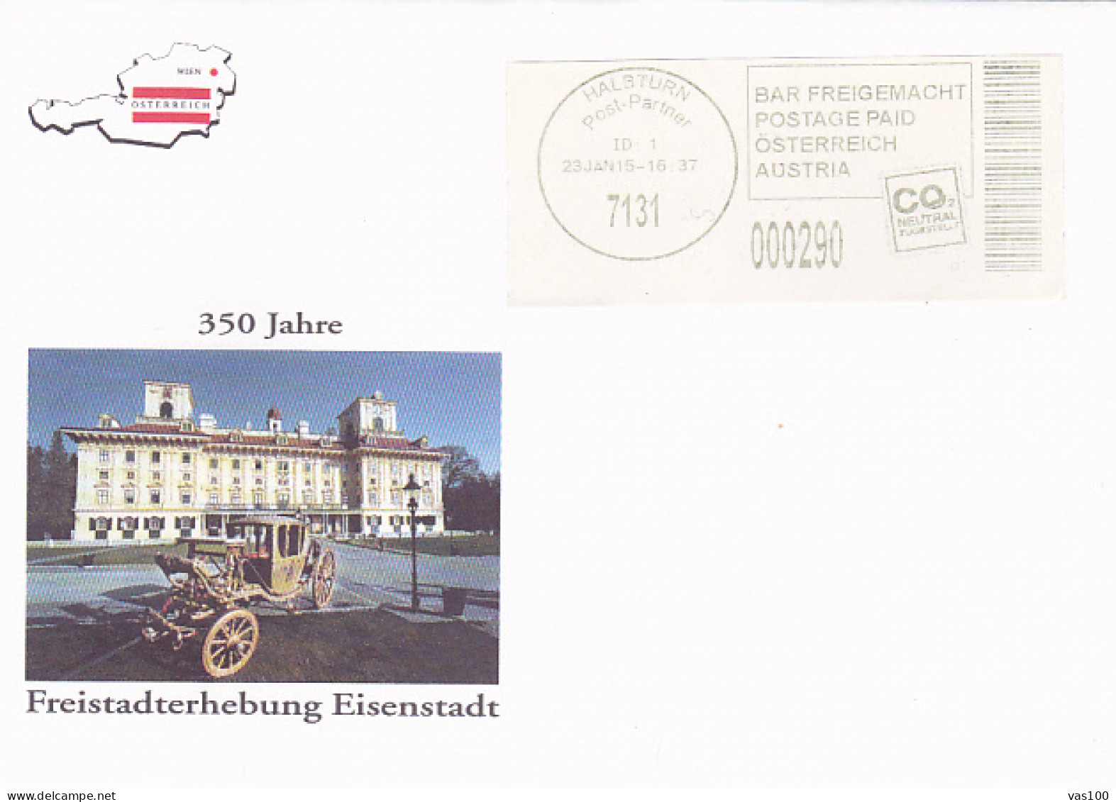 EISENSTADT TOWN CHARTER, POSTAGE PAID SPECIAL COVER, 2015, AUSTRIA - Briefe U. Dokumente