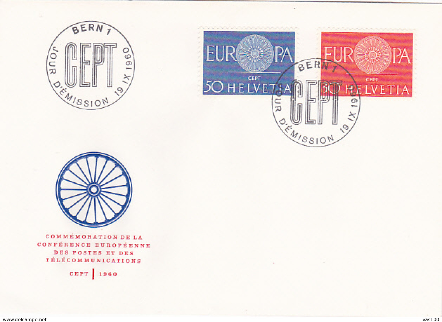 EUROPA CEPT, WHEEL, COVER FDC, 1960, SWITZERLAND - 1960