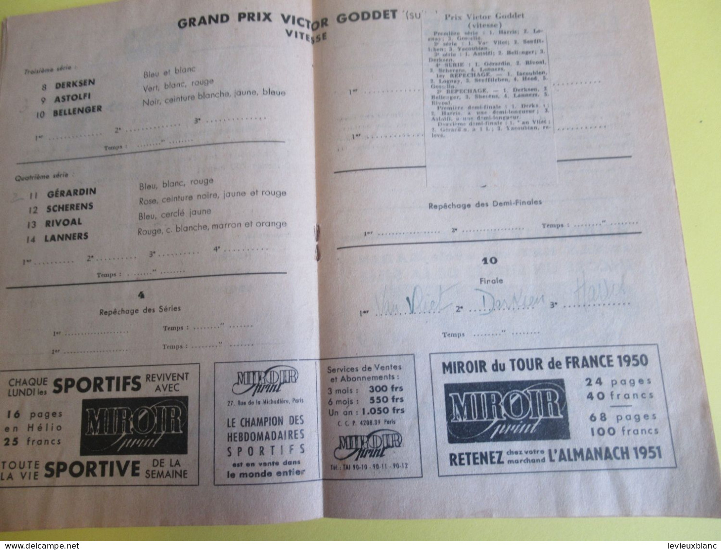 Programme/Vélodrome Du Parc Des Princes/ Saison 1950/Arrivée Du Grand Prix Des Nations /17 Septembre 1950     PROG365 - Radsport